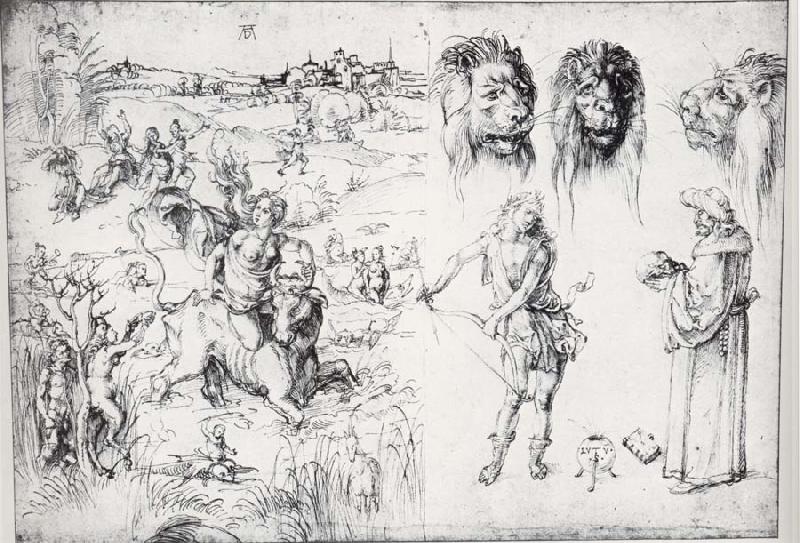 Albrecht Durer Sketch Sheet with the Rape of Europa Germany oil painting art